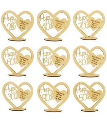 Laser Cut Personalised Happy Birthday Heart on a Stand with Engraved Message